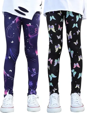 Kiench Girls Printed Leggings Pack of 2 Stretch Yoga Pants for Kids 2-11 Years