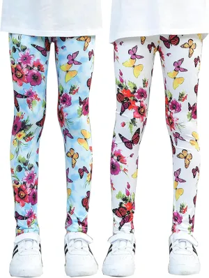 Kiench Girls Printed Leggings Pack of 2 Stretch Yoga Pants for Kids 2-11 Years