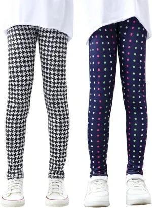 Kiench Girls Printed Leggings Pack of 2 Stretch Yoga Pants for Kids 2-11 Years
