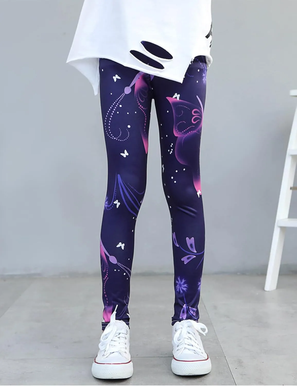 Kiench Girls Printed Leggings Pack of 2 Stretch Yoga Pants for Kids 2-11 Years