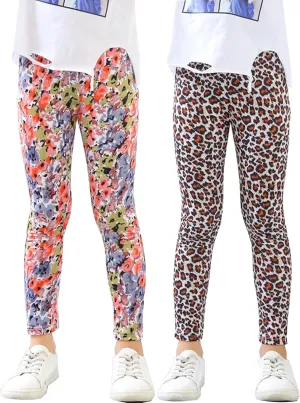 Kiench Girls Printed Leggings Pack of 2 Stretch Yoga Pants for Kids 2-11 Years