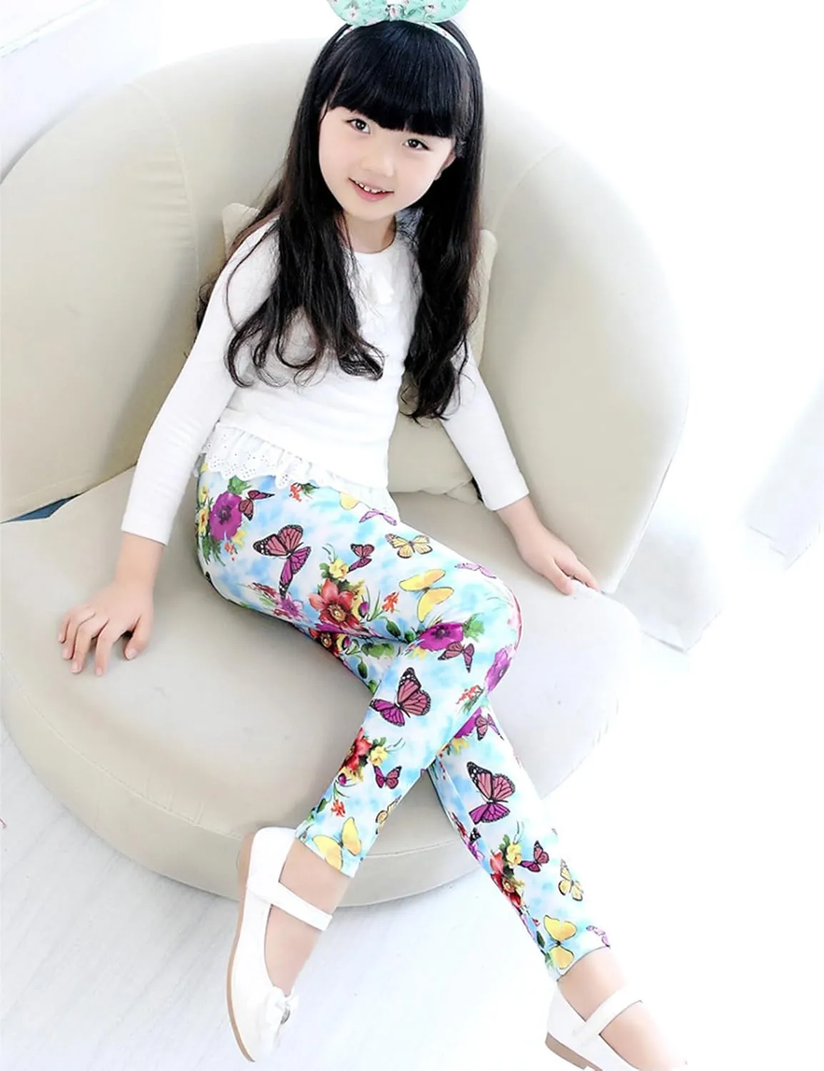 Kiench Girls Printed Leggings Pack of 2 Stretch Yoga Pants for Kids 2-11 Years