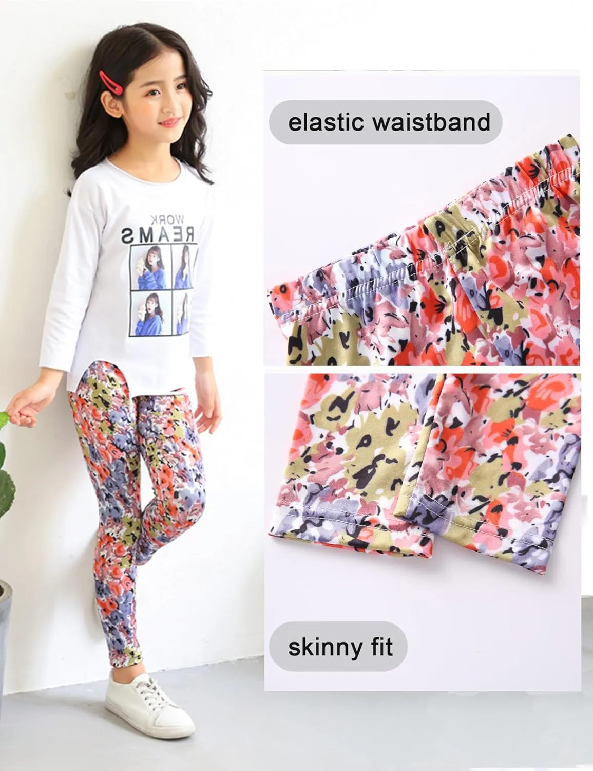 Kiench Girls Printed Leggings Pack of 2 Stretch Yoga Pants for Kids 2-11 Years