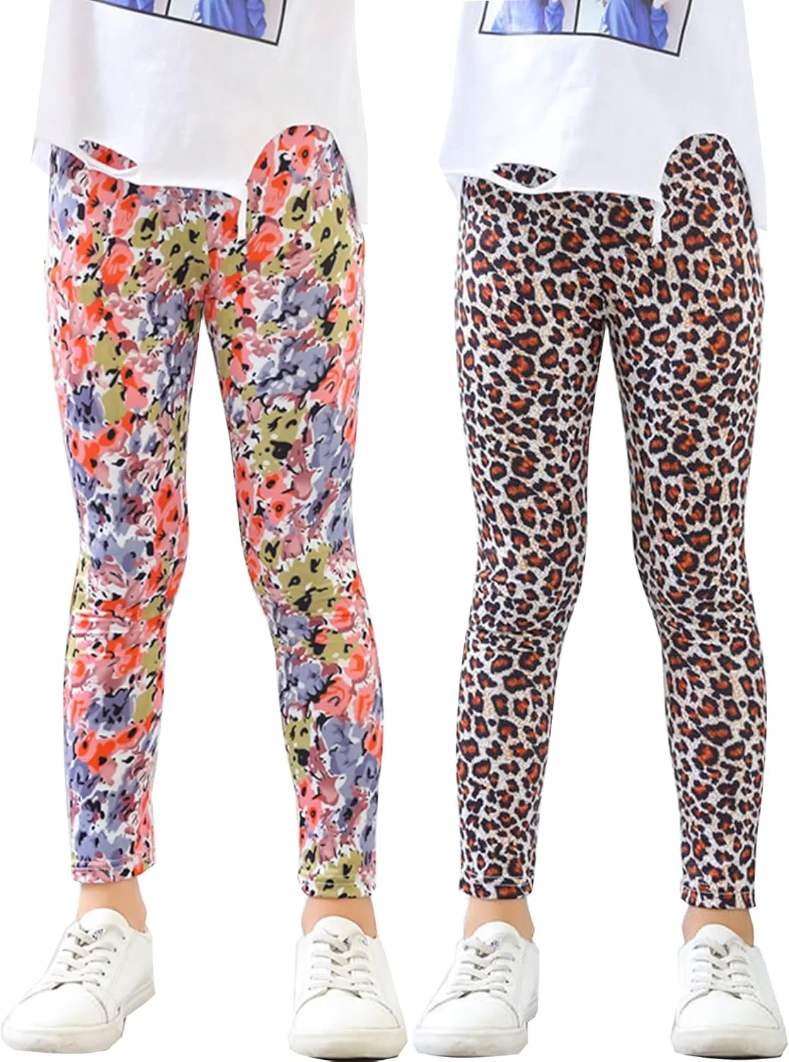 Kiench Girls Printed Leggings Pack of 2 Stretch Yoga Pants for Kids 2-11 Years