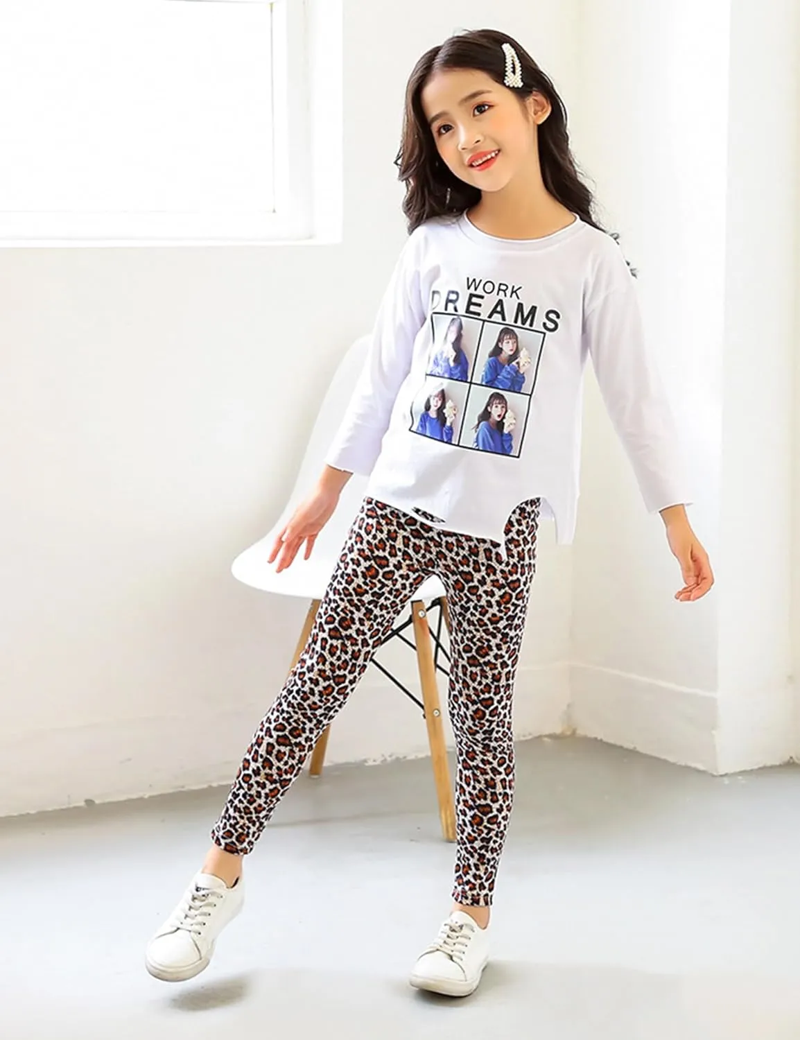 Kiench Girls Printed Leggings Pack of 2 Stretch Yoga Pants for Kids 2-11 Years