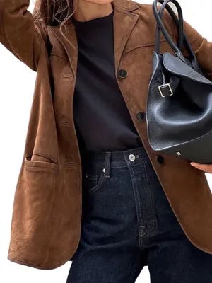 Kinghua Womens Oversized Suede Jacket Casual Winter Fall Outfits Coats Faux Leather Blazer Jackets