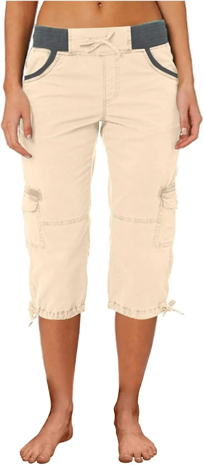 LCMTWX Capris Pants for Women Leg Pants Fashion Drawstring Elastic Trousers Comfy Straight Leg Long Pants with Pockets
