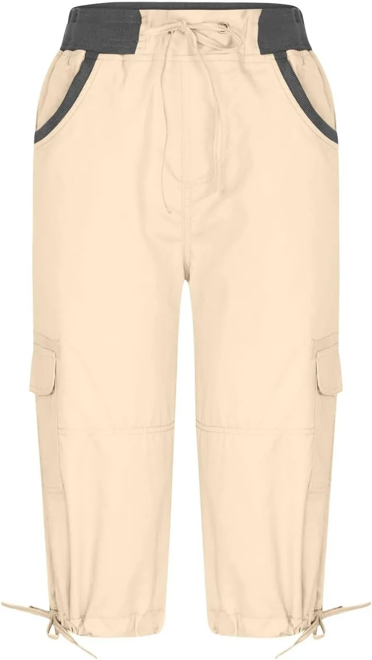 LCMTWX Capris Pants for Women Leg Pants Fashion Drawstring Elastic Trousers Comfy Straight Leg Long Pants with Pockets