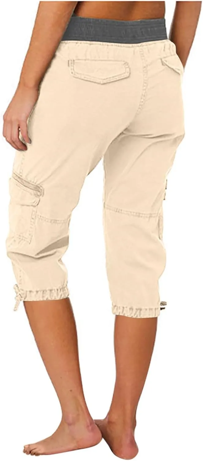 LCMTWX Capris Pants for Women Leg Pants Fashion Drawstring Elastic Trousers Comfy Straight Leg Long Pants with Pockets