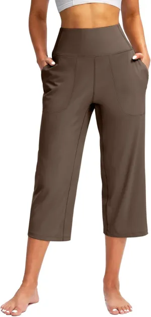LCMTWX Women Pants with Pockets for Women Casual Stretch High Waisted Yoga Leggings Comfy Wide Leg Pants Plus Size Leggings