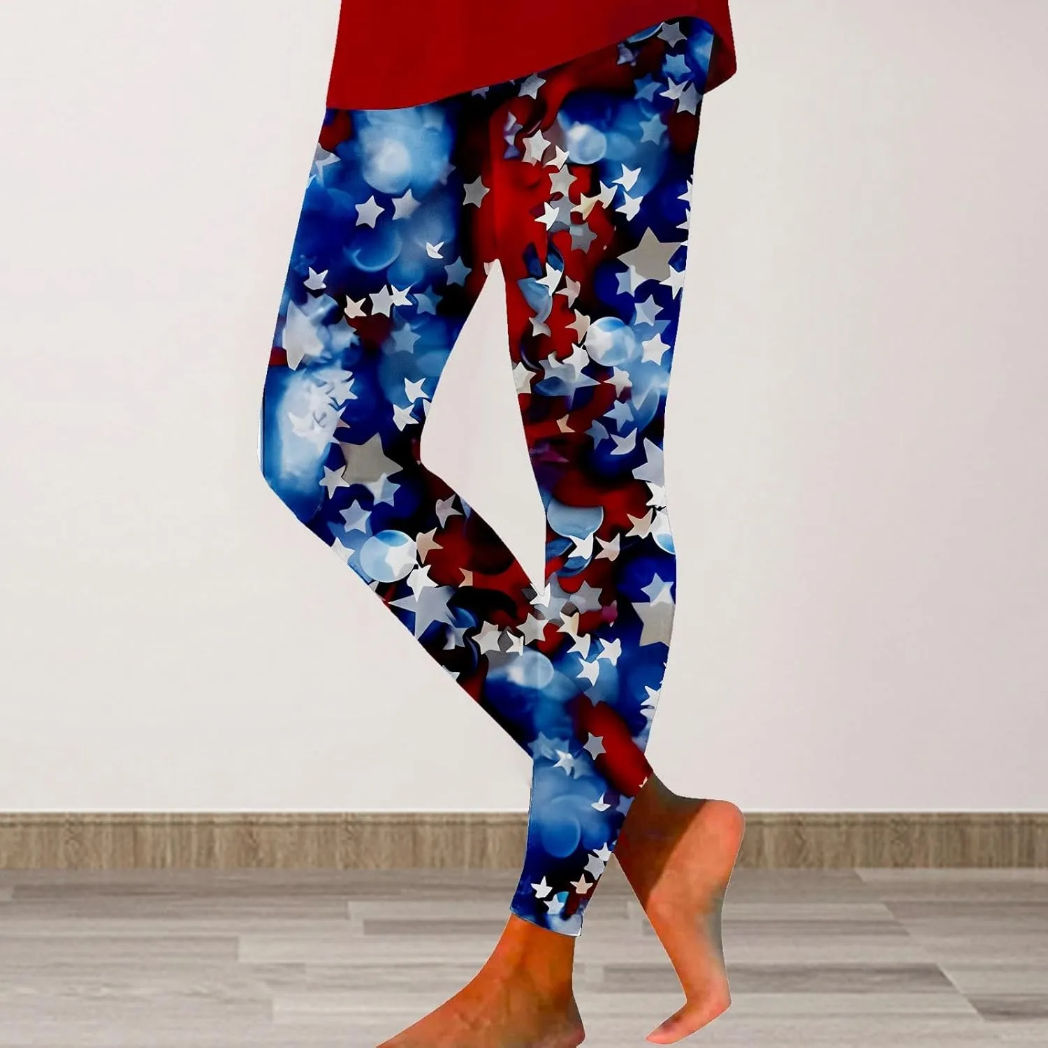 LCMTWX Women's High Waisted Yoga Capris Women Fourth of July American Flag Patterned Compression Tights Women USA Flag