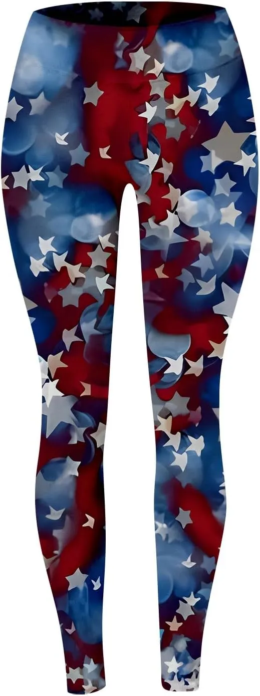 LCMTWX Women's High Waisted Yoga Capris Women Fourth of July American Flag Patterned Compression Tights Women USA Flag