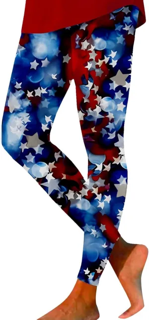LCMTWX Women's High Waisted Yoga Capris Women Fourth of July American Flag Patterned Compression Tights Women USA Flag