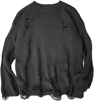 LifeHe Men's Ripped Sweater Pullover Oversized Distressed Knit Jumpers Tops