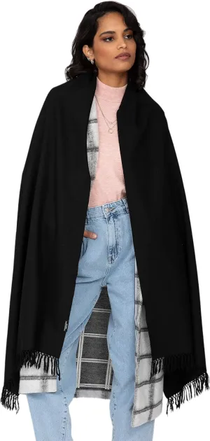 likemary Pashmina Shawls and Wraps - Large Merino Wool Blanket Scarf for Women - Handmade Travel, Meditation & Festival Wrap - Black Pashmina Scarf
