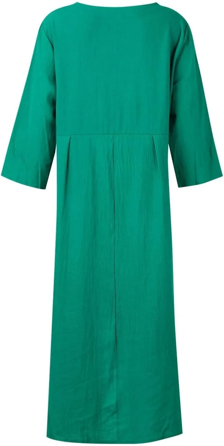 Linen Dresses for Women Casual Summer Maxi Dress Short Sleeve Boho Dress Plus Size Beach Vacation Sundress Clothes