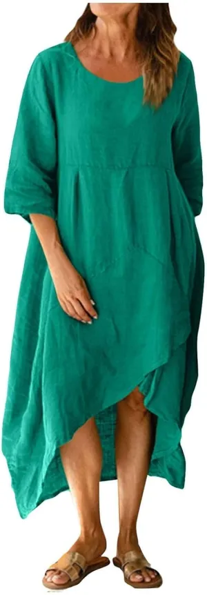 Linen Dresses for Women Casual Summer Maxi Dress Short Sleeve Boho Dress Plus Size Beach Vacation Sundress Clothes