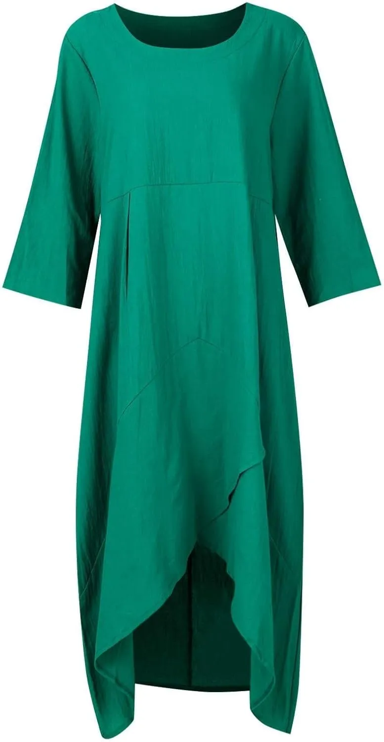 Linen Dresses for Women Casual Summer Maxi Dress Short Sleeve Boho Dress Plus Size Beach Vacation Sundress Clothes