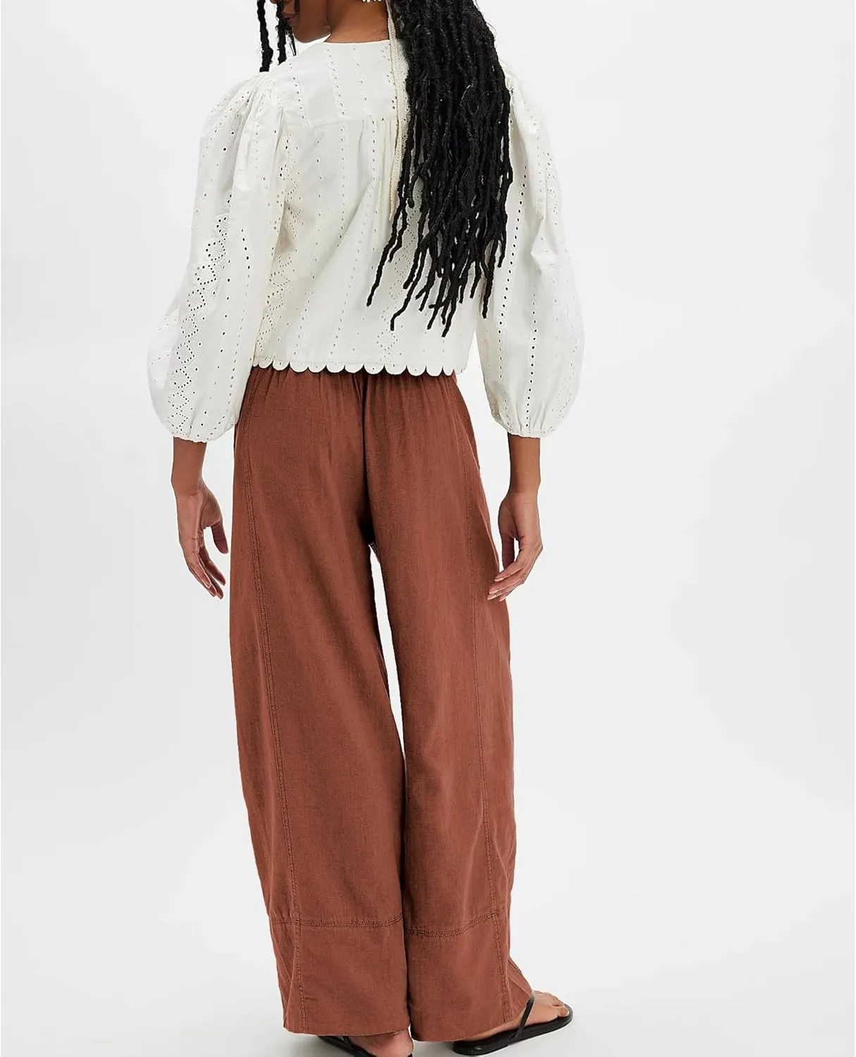 Linen Pants for Women Cotton Baggy Boho Casual Palazzo Pants Wide Leg Long Lounge Trousers with Pockets