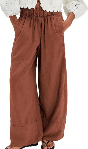 Linen Pants for Women Cotton Baggy Boho Casual Palazzo Pants Wide Leg Long Lounge Trousers with Pockets
