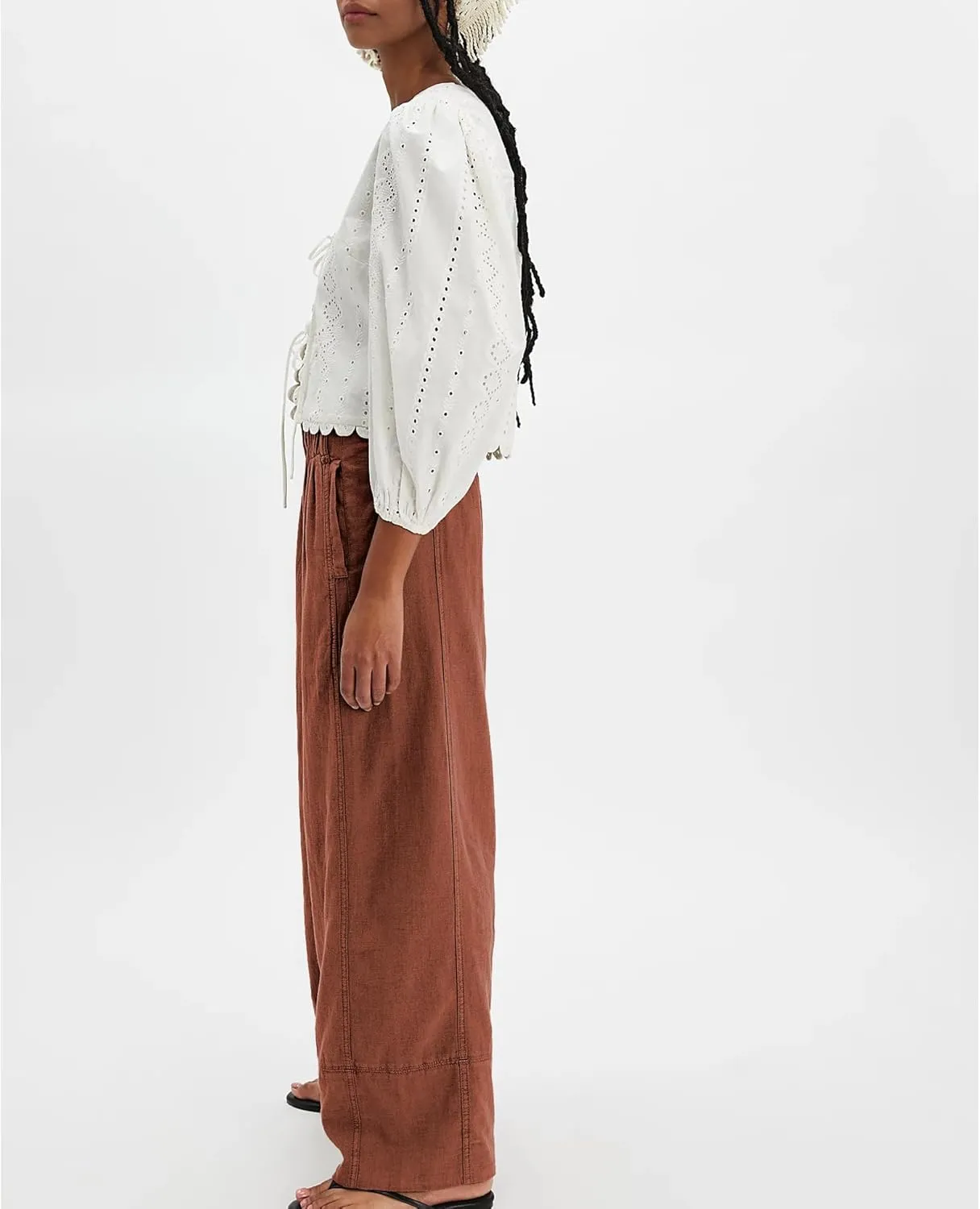 Linen Pants for Women Cotton Baggy Boho Casual Palazzo Pants Wide Leg Long Lounge Trousers with Pockets