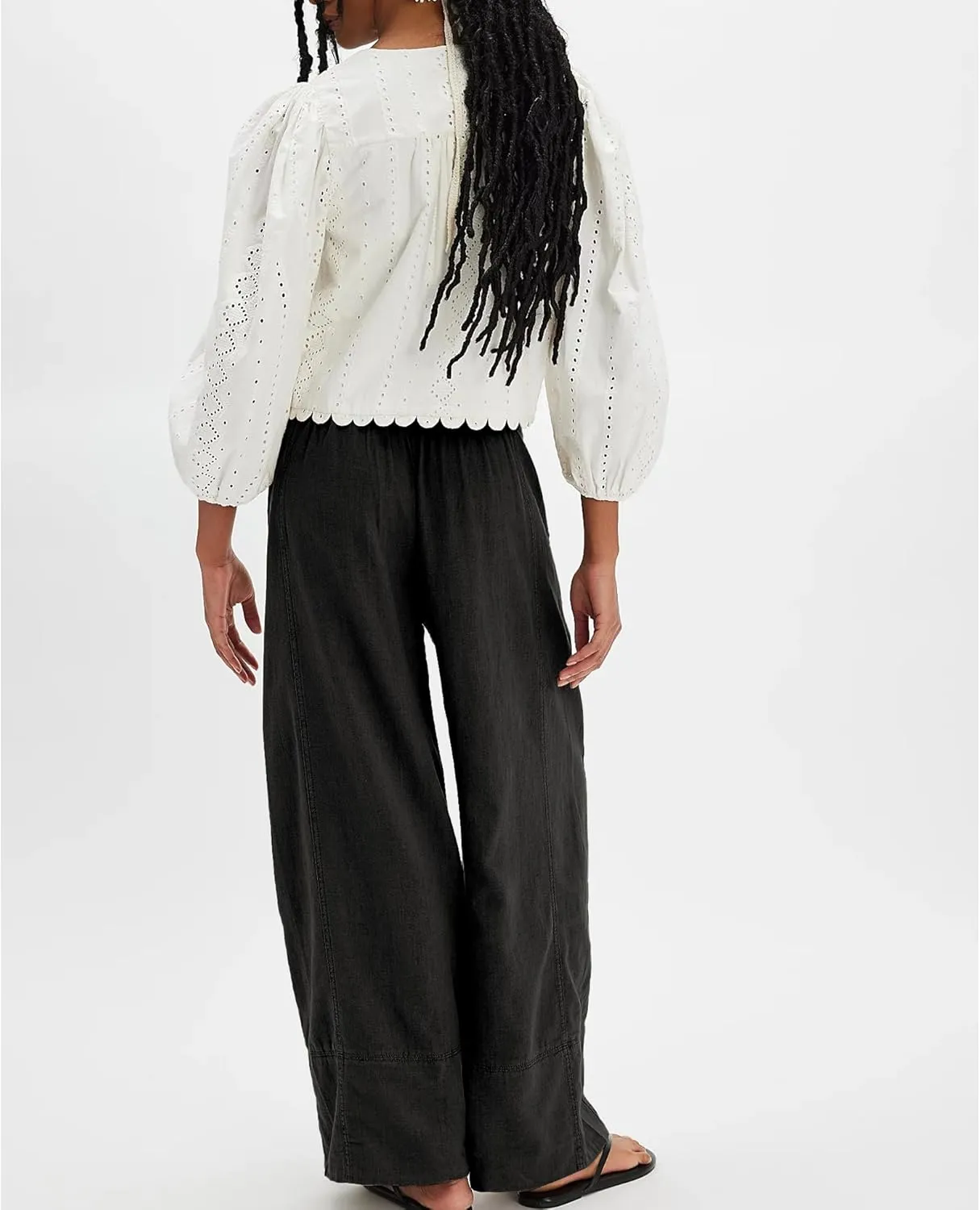 Linen Pants for Women Cotton Baggy Boho Casual Palazzo Pants Wide Leg Long Lounge Trousers with Pockets