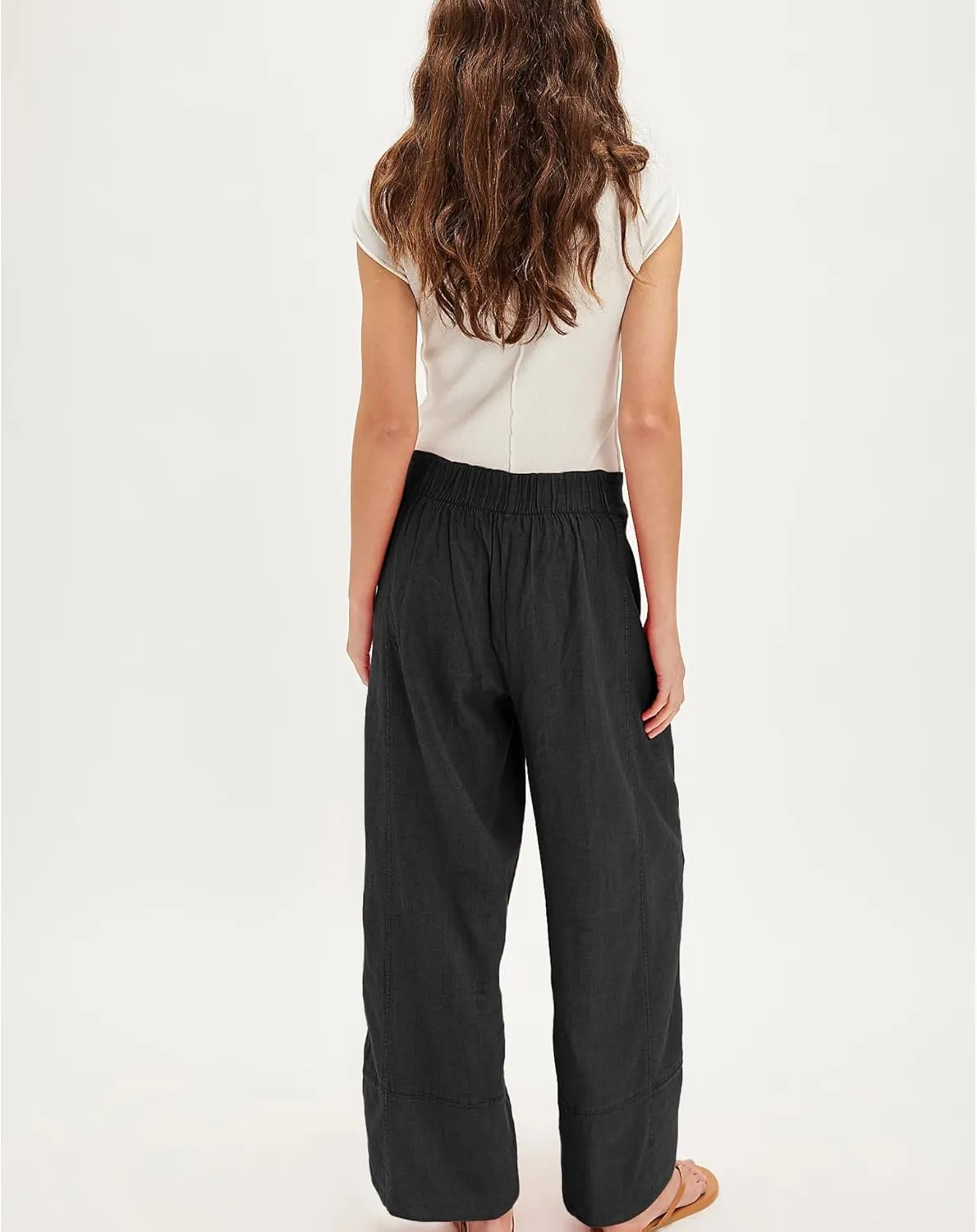 Linen Pants for Women Cotton Baggy Boho Casual Palazzo Pants Wide Leg Long Lounge Trousers with Pockets