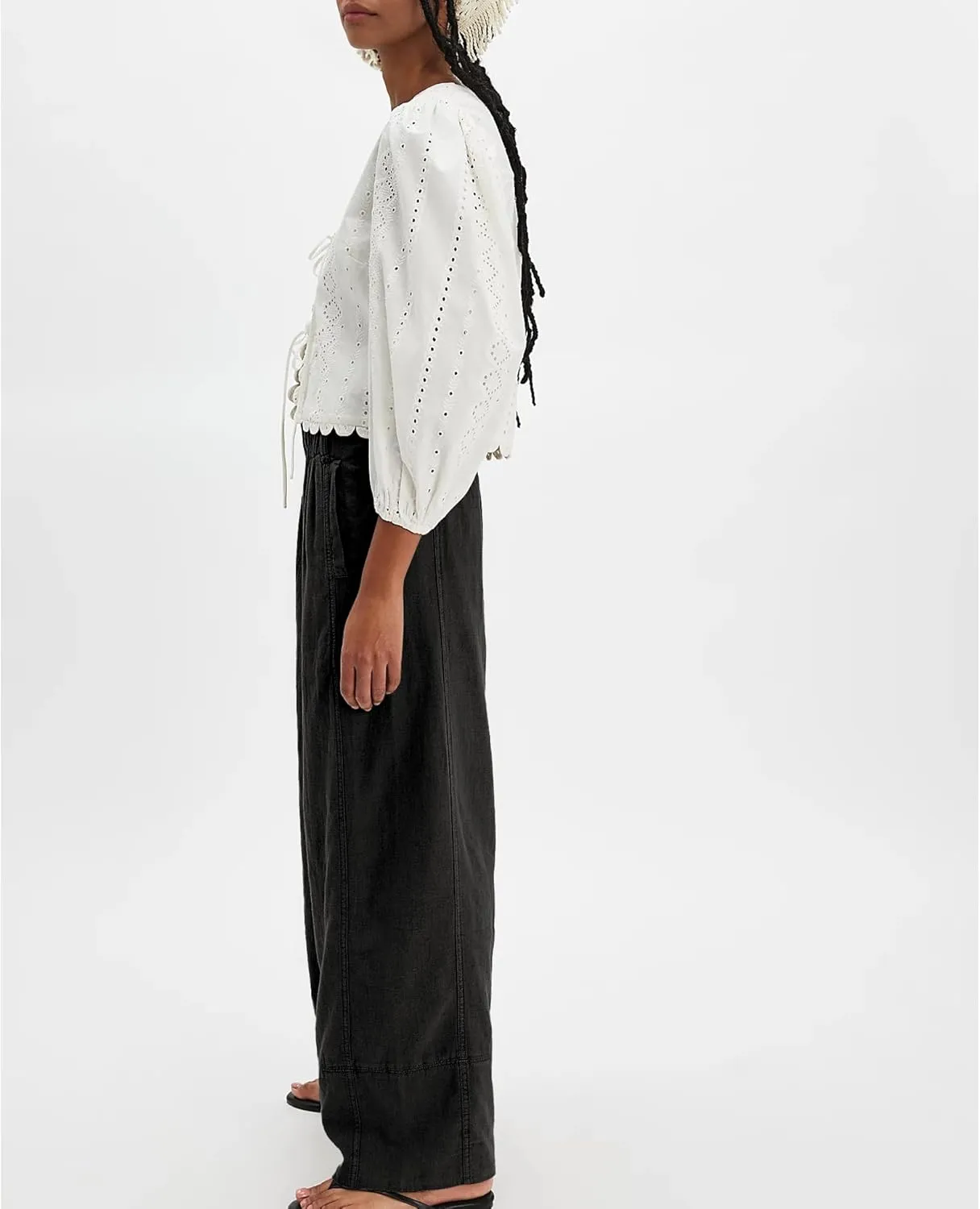 Linen Pants for Women Cotton Baggy Boho Casual Palazzo Pants Wide Leg Long Lounge Trousers with Pockets