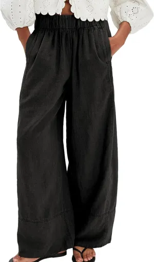 Linen Pants for Women Cotton Baggy Boho Casual Palazzo Pants Wide Leg Long Lounge Trousers with Pockets
