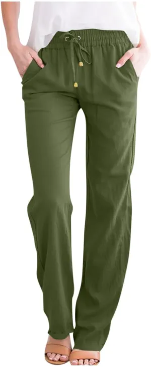 Linen Pants Women 2025 Summer Drawstring Pants Casual Loose Wide Leg Lounge Pants for Beach Travel Vacation