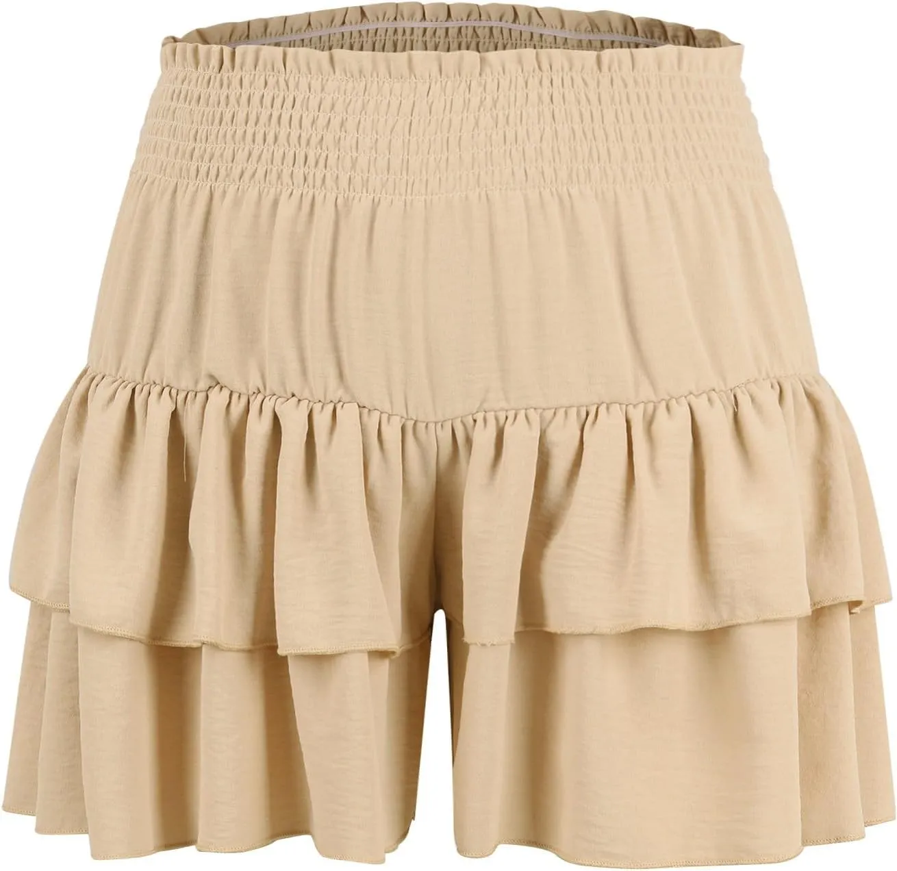 Linen Ruffle Shorts for Women Baggy Elastic High Waisted Layered Shorts Casual Flowy Wide Leg Tiered Shorts