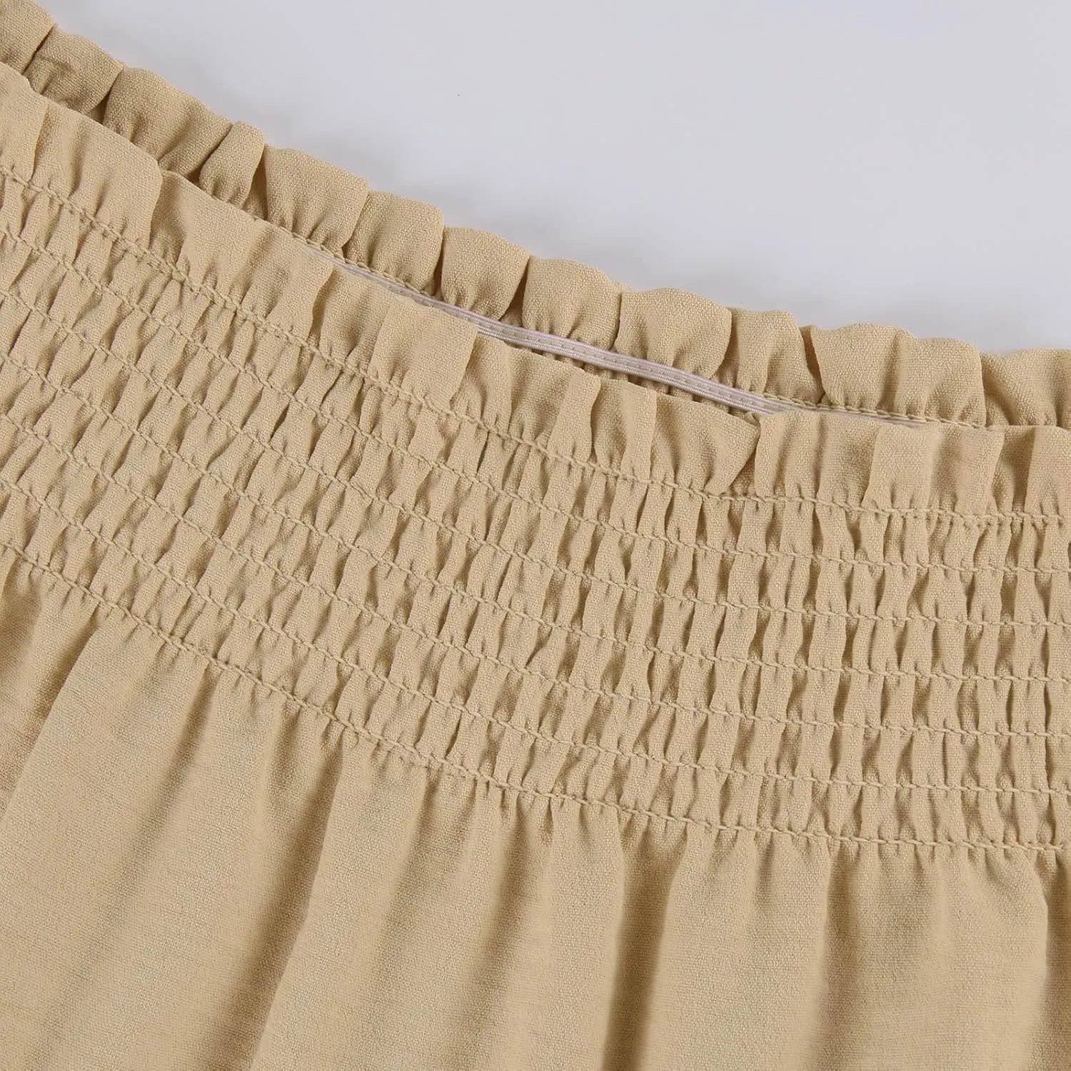 Linen Ruffle Shorts for Women Baggy Elastic High Waisted Layered Shorts Casual Flowy Wide Leg Tiered Shorts