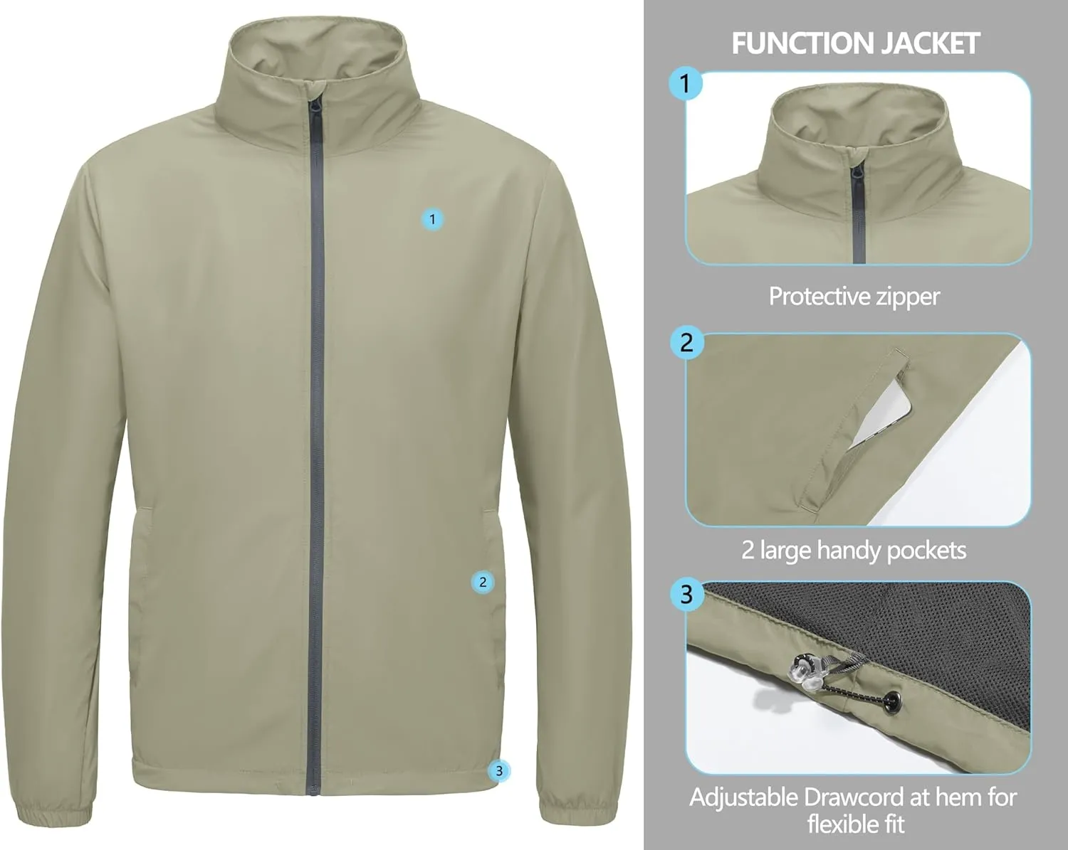 Little Donkey Andy Men’s Lightweight Breathable Windbreaker Golf Jacket UPF50  Windproof Outdoor Running Coat