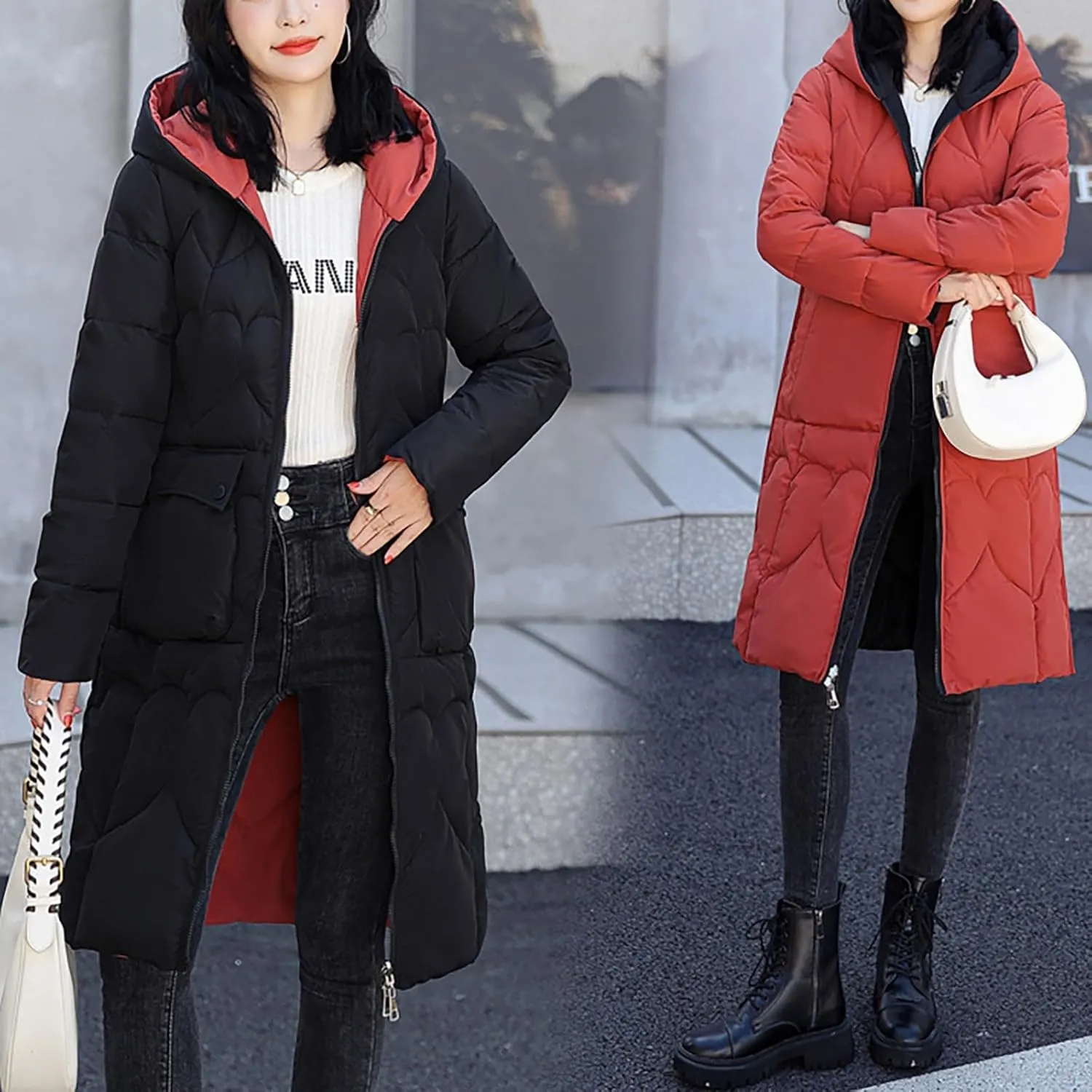 Long Coat for Women Insulated Jacket with Removable Faux Fur Trim Trendy Warm Long Maxi Puffer Coat Outerwear