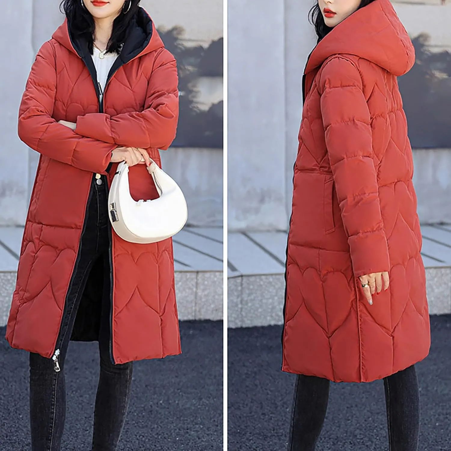 Long Coat for Women Insulated Jacket with Removable Faux Fur Trim Trendy Warm Long Maxi Puffer Coat Outerwear
