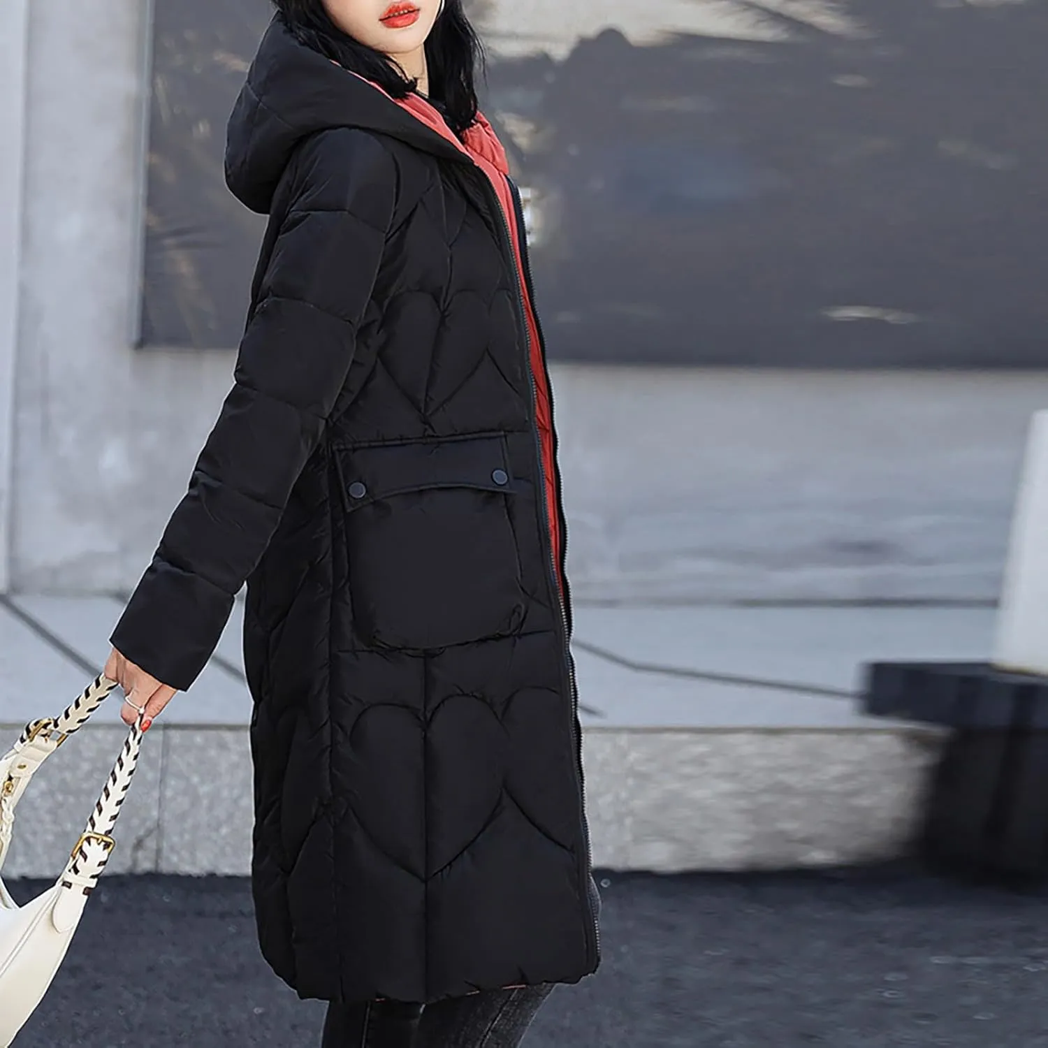 Long Coat for Women Insulated Jacket with Removable Faux Fur Trim Trendy Warm Long Maxi Puffer Coat Outerwear