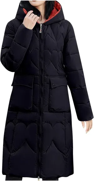 Long Coat for Women Insulated Jacket with Removable Faux Fur Trim Trendy Warm Long Maxi Puffer Coat Outerwear
