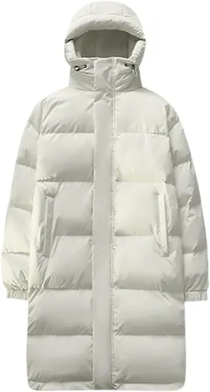 Long Down Puffer Coat Men Zip up Hooded Jacket Padded Quilted Jacket Windproof Winter Coat Thermal Outwear