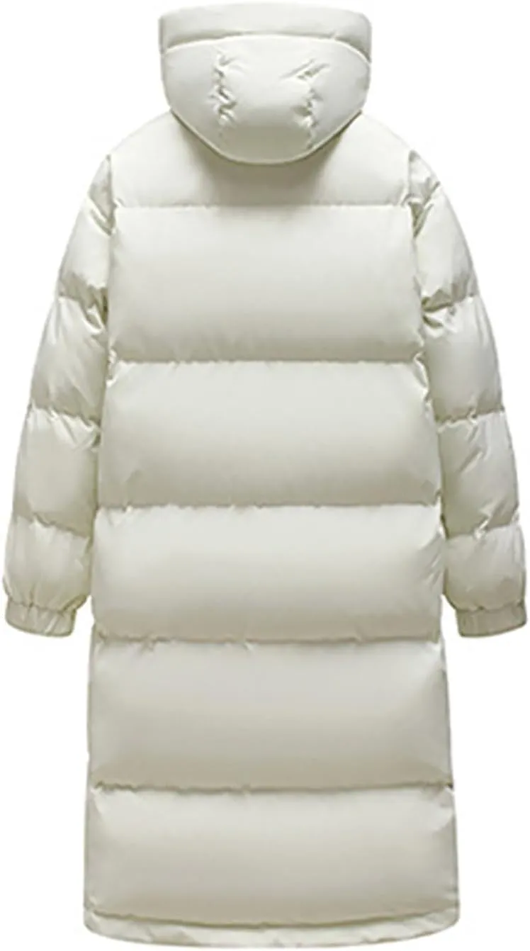 Long Down Puffer Coat Men Zip up Hooded Jacket Padded Quilted Jacket Windproof Winter Coat Thermal Outwear