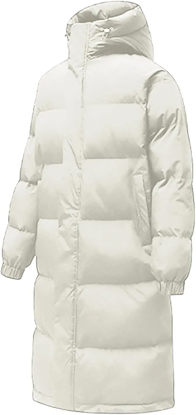 Long Down Puffer Coat Men Zip up Hooded Jacket Padded Quilted Jacket Windproof Winter Coat Thermal Outwear