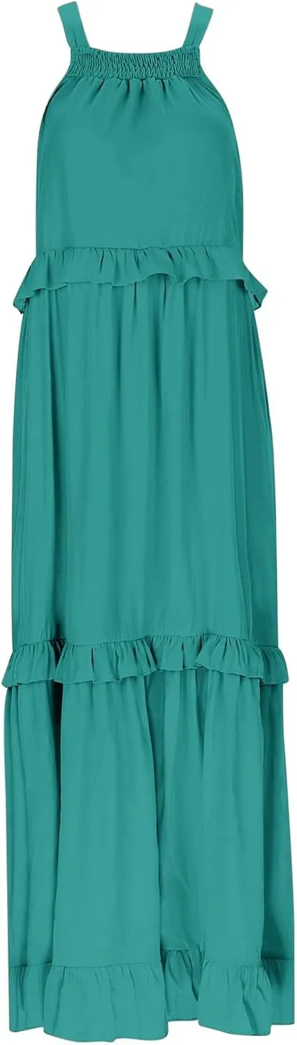 Long Dresses for Womens Summer Halter Neck Maxi Dress Trendy Tiered Ruffle Flowy Swing Beach Sundress 2025