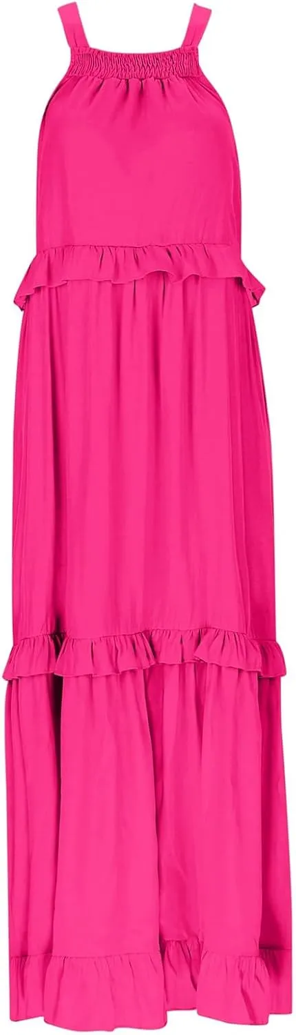 Long Dresses for Womens Summer Halter Neck Maxi Dress Trendy Tiered Ruffle Flowy Swing Beach Sundress 2025