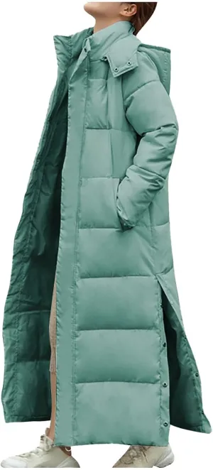Long Puffer Coat Women Ankle Length Winter Warm Down Jacket Trendy Thick Padded Parkas Overcoat with Hood Pockets