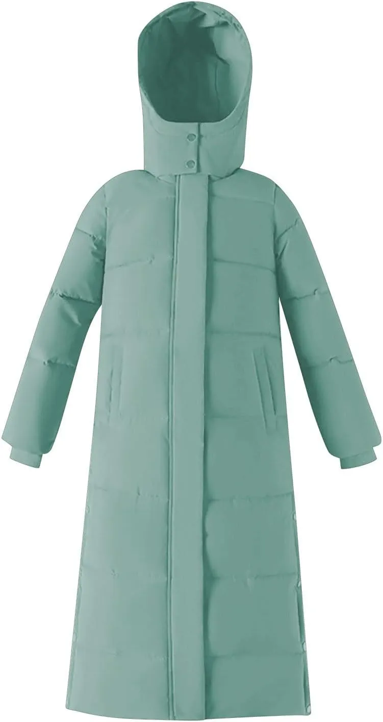 Long Puffer Coat Women Ankle Length Winter Warm Down Jacket Trendy Thick Padded Parkas Overcoat with Hood Pockets