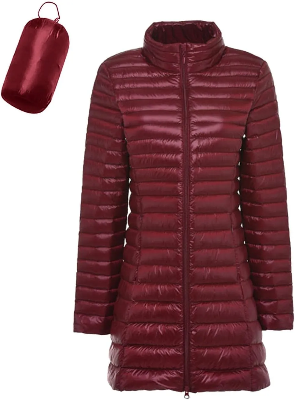 Long Puffer Jackets for Women Lightweight Packable Warm Winter Down Coats Casual Slim Fit Stand Collar Quilted Jacket