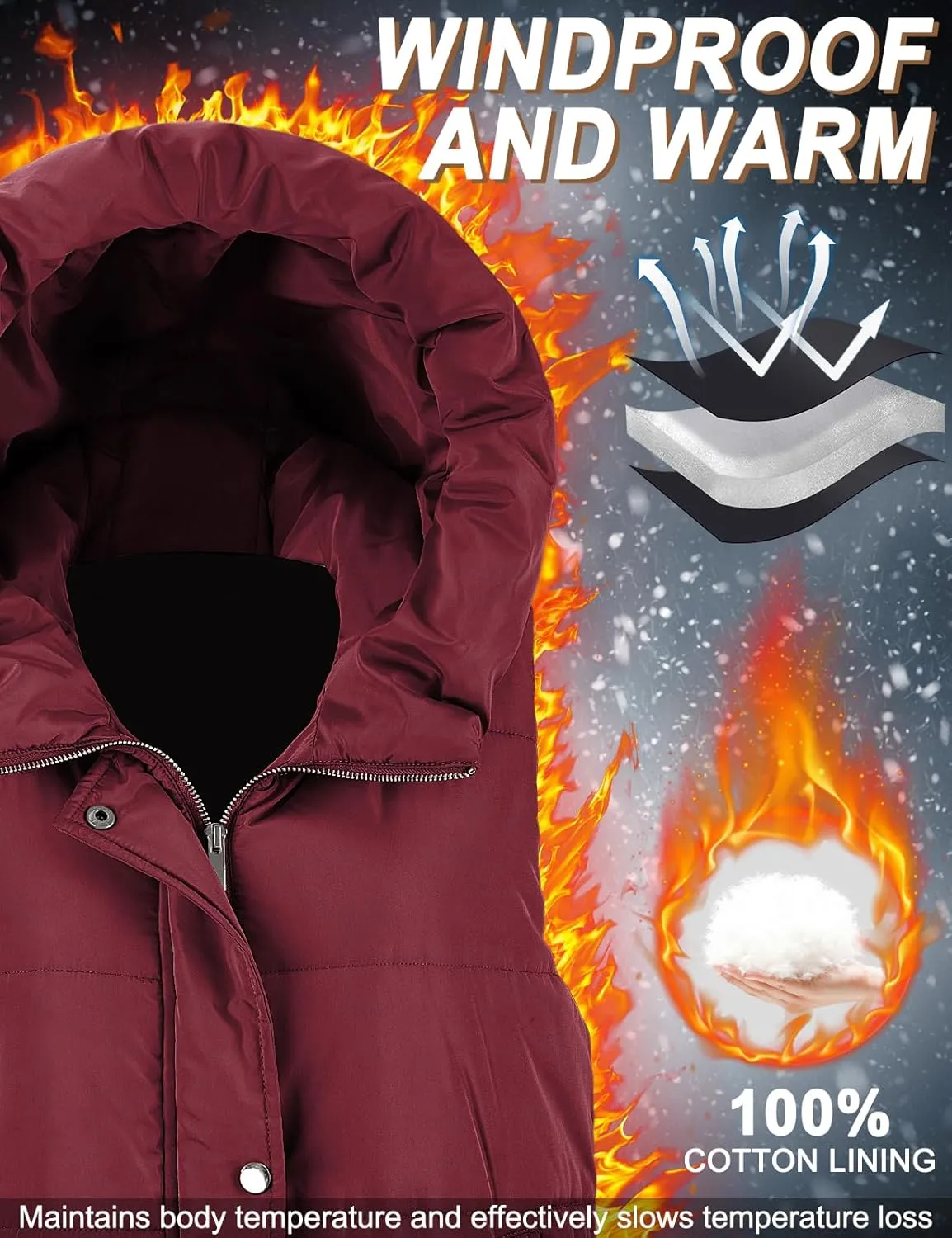 Long Puffer Vest Women Quilted Hooded Vest Zip Up Sleeveless Vests Outerwear Padded Jacket Warm Winter Coat 2024