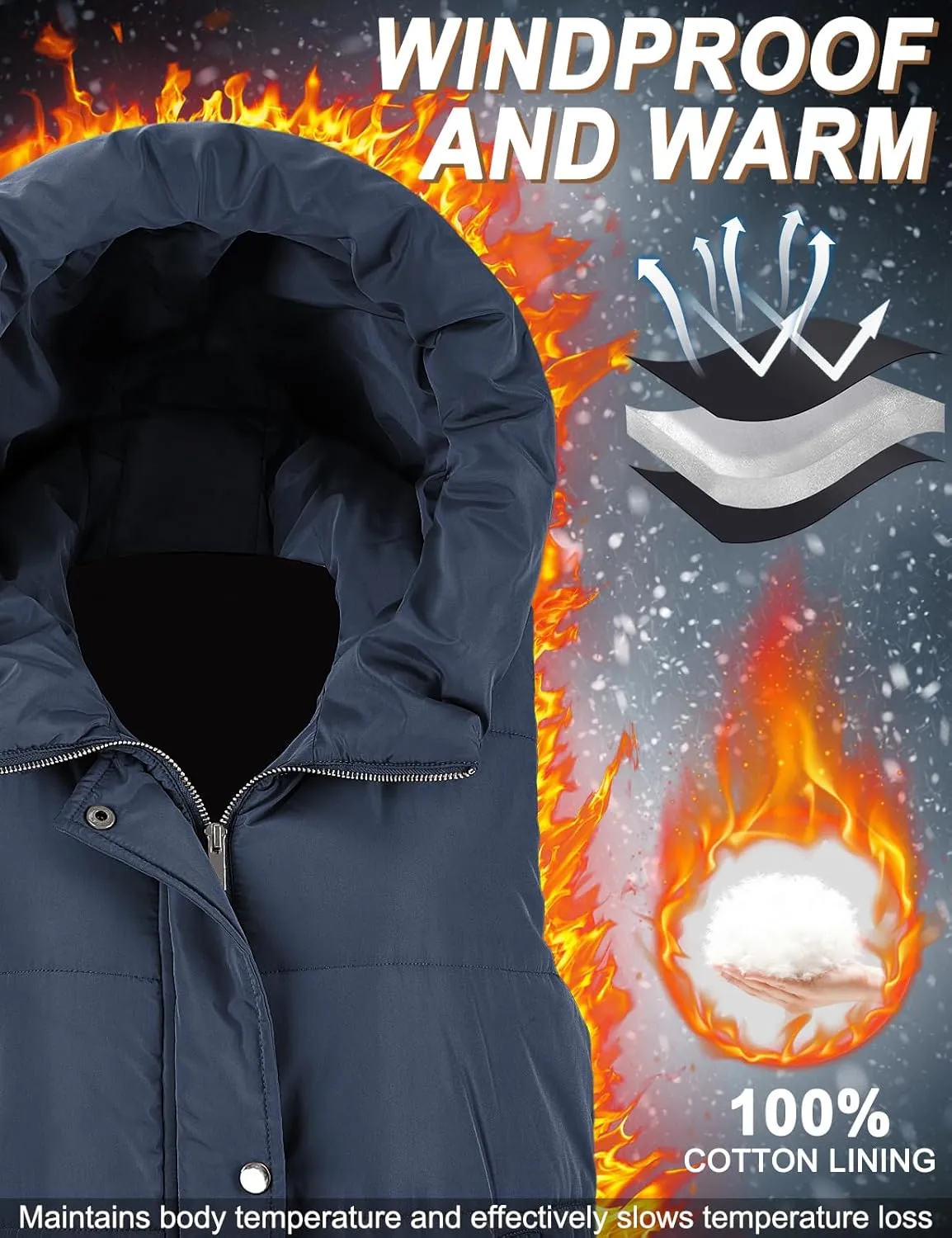 Long Puffer Vest Women Quilted Hooded Vest Zip Up Sleeveless Vests Outerwear Padded Jacket Warm Winter Coat 2024
