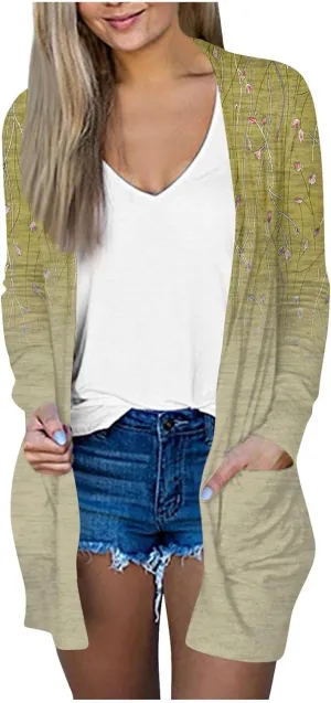 Long Sleeve Cardigan for Women Overszied Open Front Kimono Jackets with Pockets Slim Fit Comfort Outwear Shirts