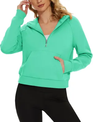 MAGCOMSEN Women's Half Zip Cropped Sweatshirts Fleece Lined Hoodie Quarter Zip Pullover Activewear Sweater with Pockets