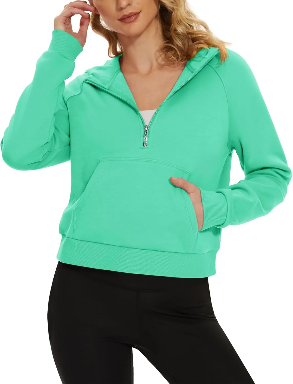MAGCOMSEN Women's Half Zip Cropped Sweatshirts Fleece Lined Hoodie Quarter Zip Pullover Activewear Sweater with Pockets